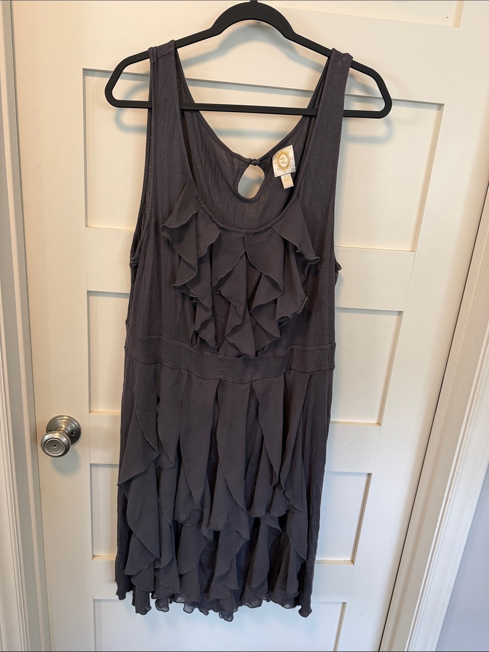 Anthropologie Charcoal Ruffle Tiered Mini Dress